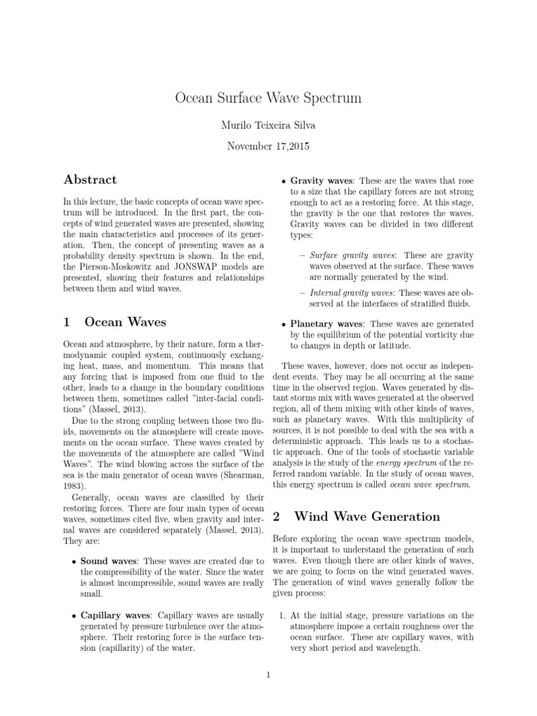 Ocean Surface Wave Spectrum | PDF | Spectral Density | Waves