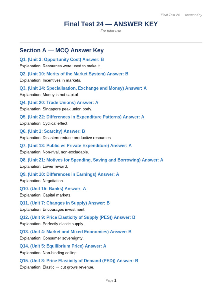 Test 024 - Answer Key | PDF | Inflation | Subsidy
