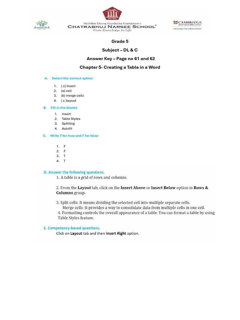 Grade 5 Unit 5 Answer Key | PDF