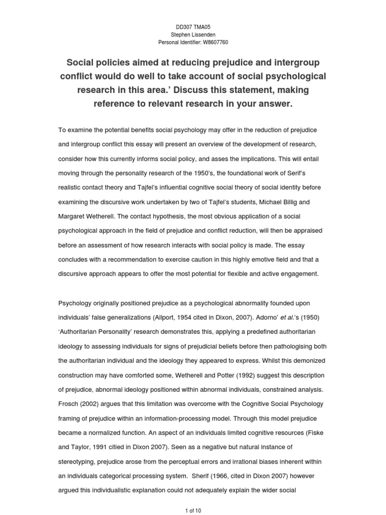 Social Psychology's Role in Reducing Prejudice | PDF | Prejudices ...