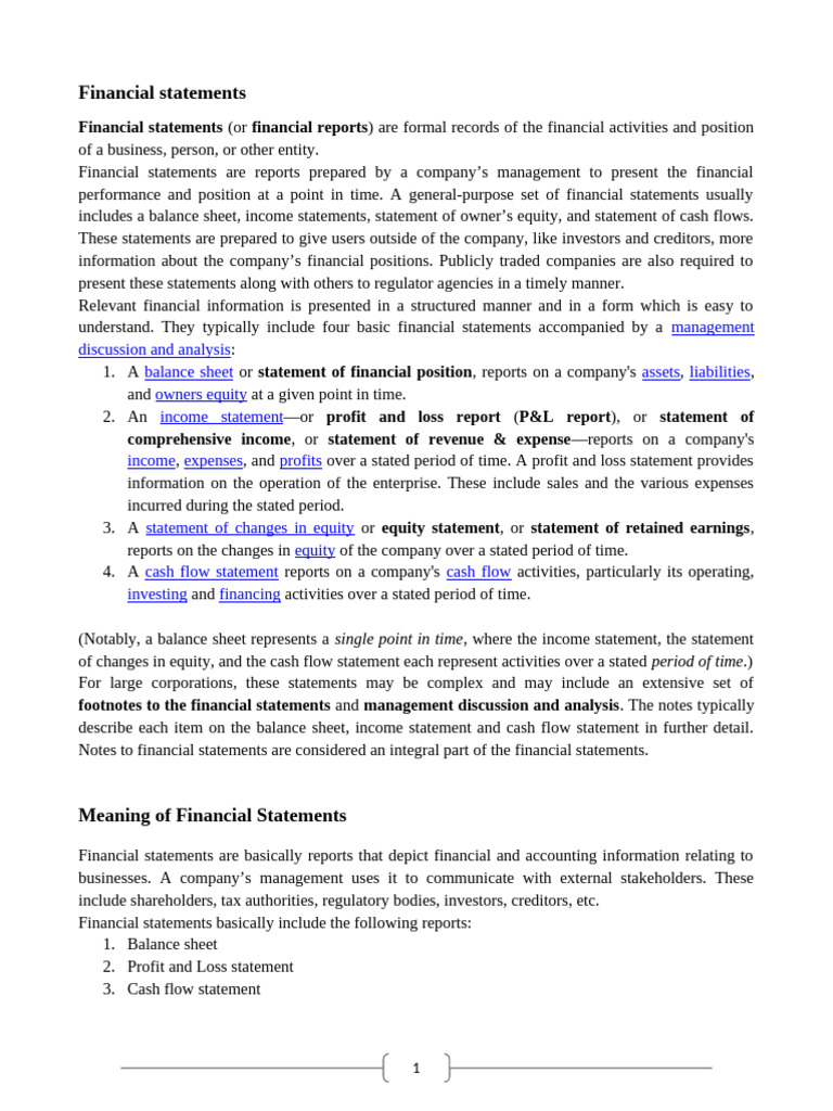 Financial Statements | PDF | Debits And Credits | Balance Sheet