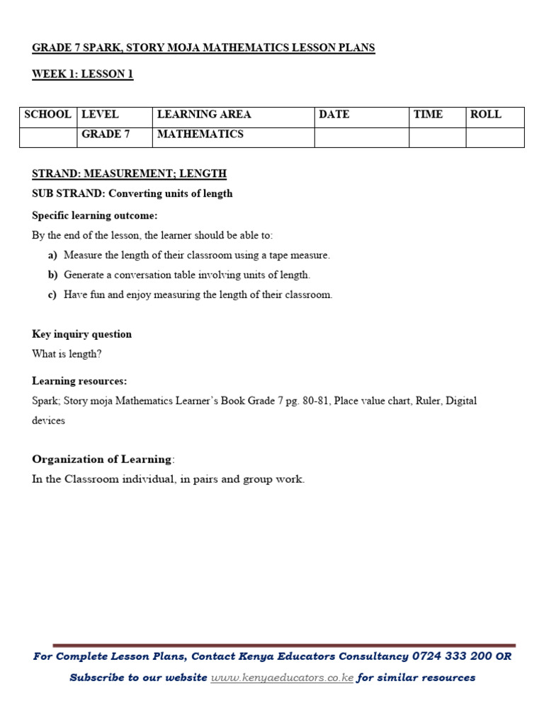 Grade 7 Term 2 Mathematics Lesson Plans | PDF | Lesson Plan | Learning