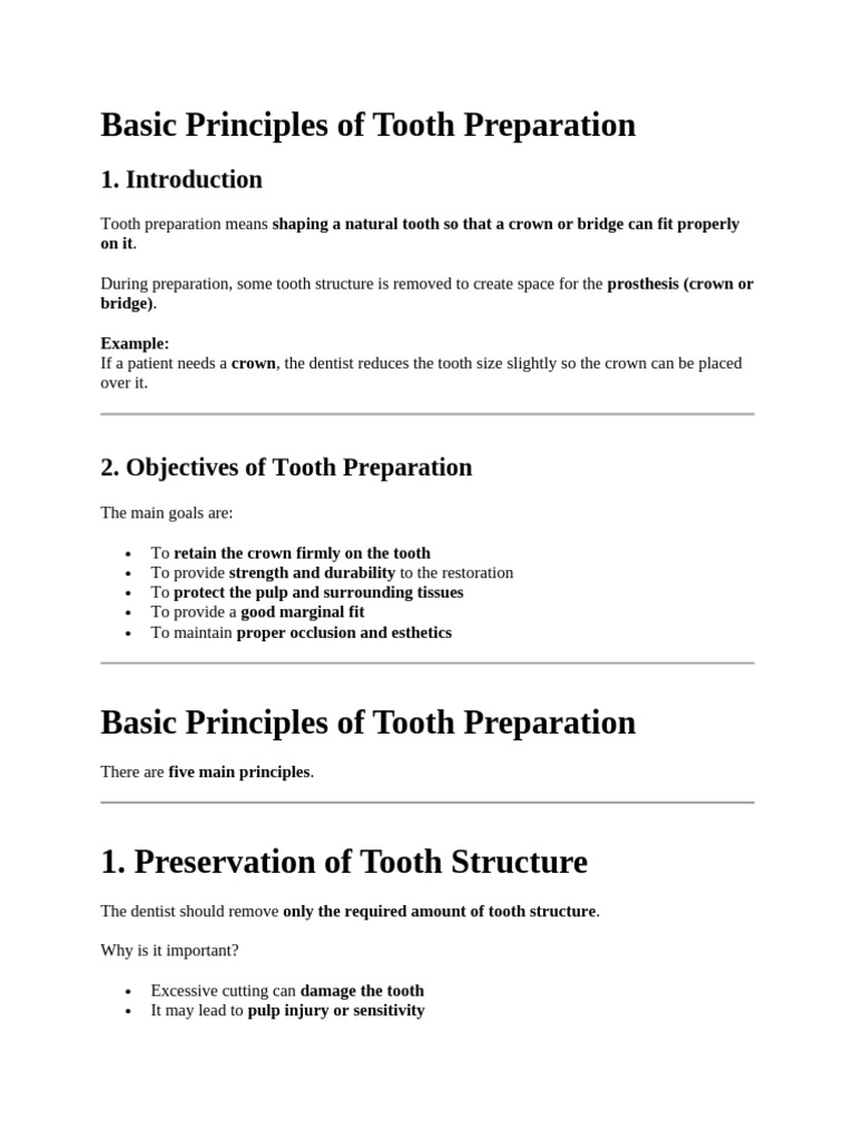 Basic Principles of Tooth Preparation | PDF | Dentistry | Medical ...