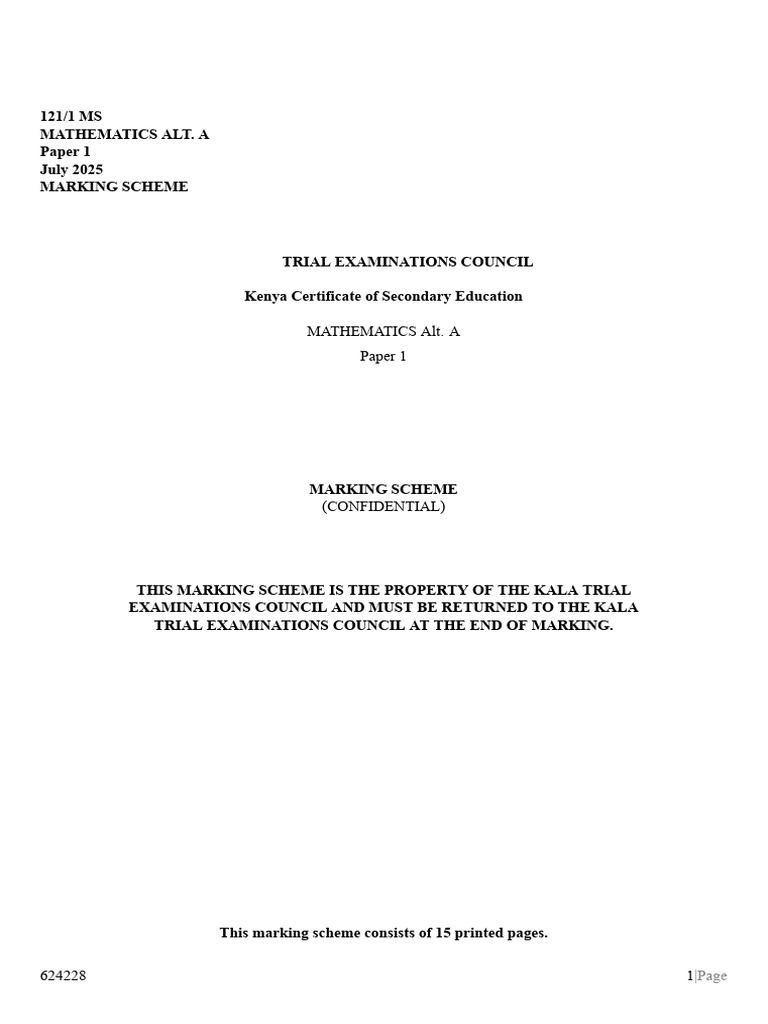 Marking Scheme Paper 1 Mathematics Redacted | PDF
