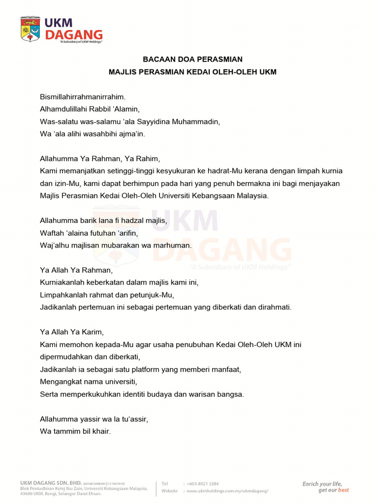 013 - Doa Perasmian Kedai Oleh-Oleh Ukm | PDF