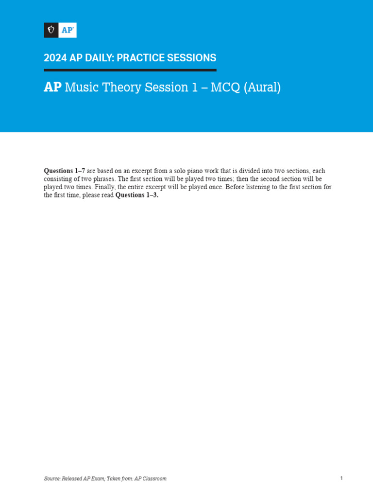 AP Music Theory Session1 Worksheet | PDF | Musicology | Music Theory