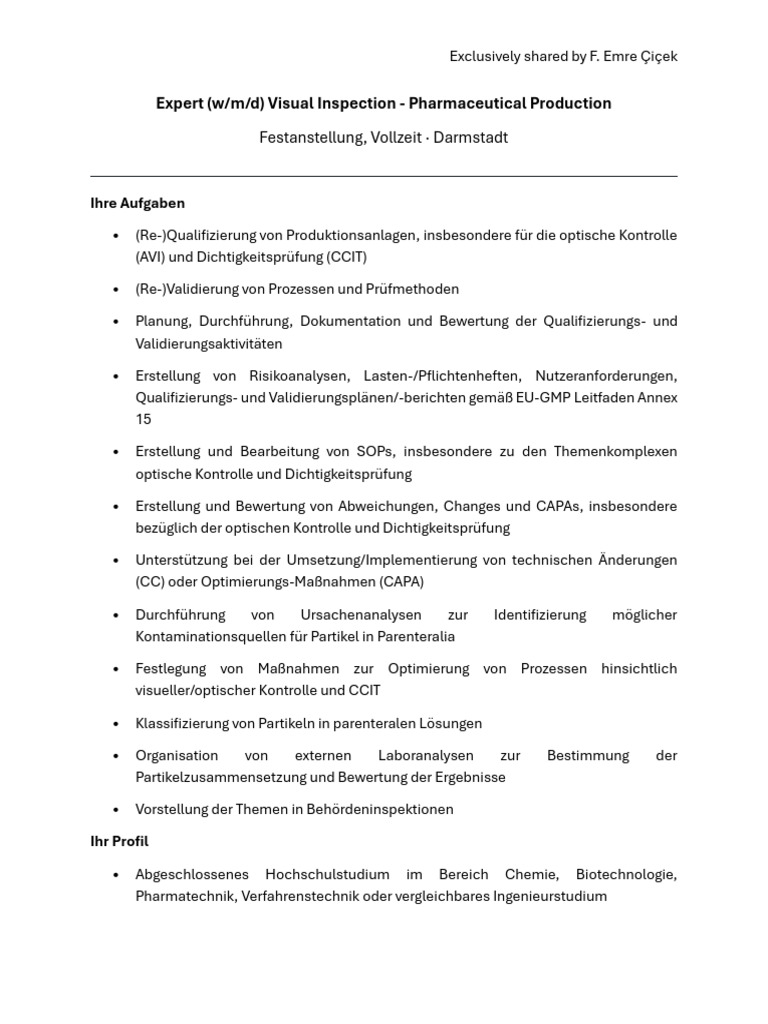 Expert (WMD) Visual Inspection - Pharmaceutical Production | PDF