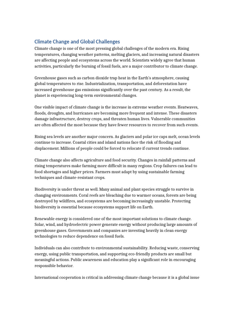 Article 4 Climate Change Challenges | PDF | Climate Change | Agriculture