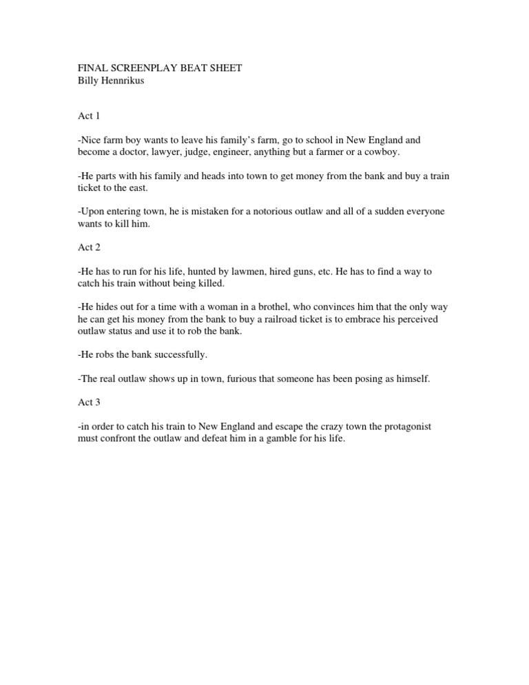Final Screenplay Beat Sheet Analysis | PDF | Mystery, Thriller & Crime ...