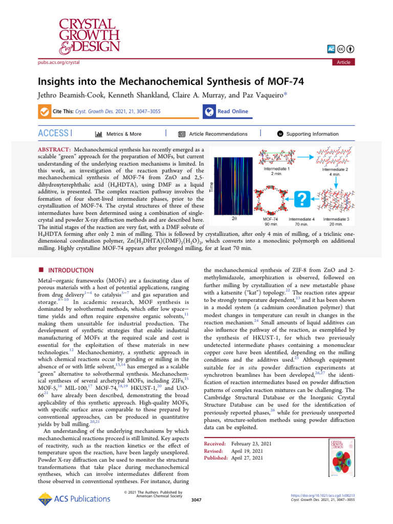 Mechanochemical Synthesis of MOF 74 | PDF | Zinc Oxide | Solvent