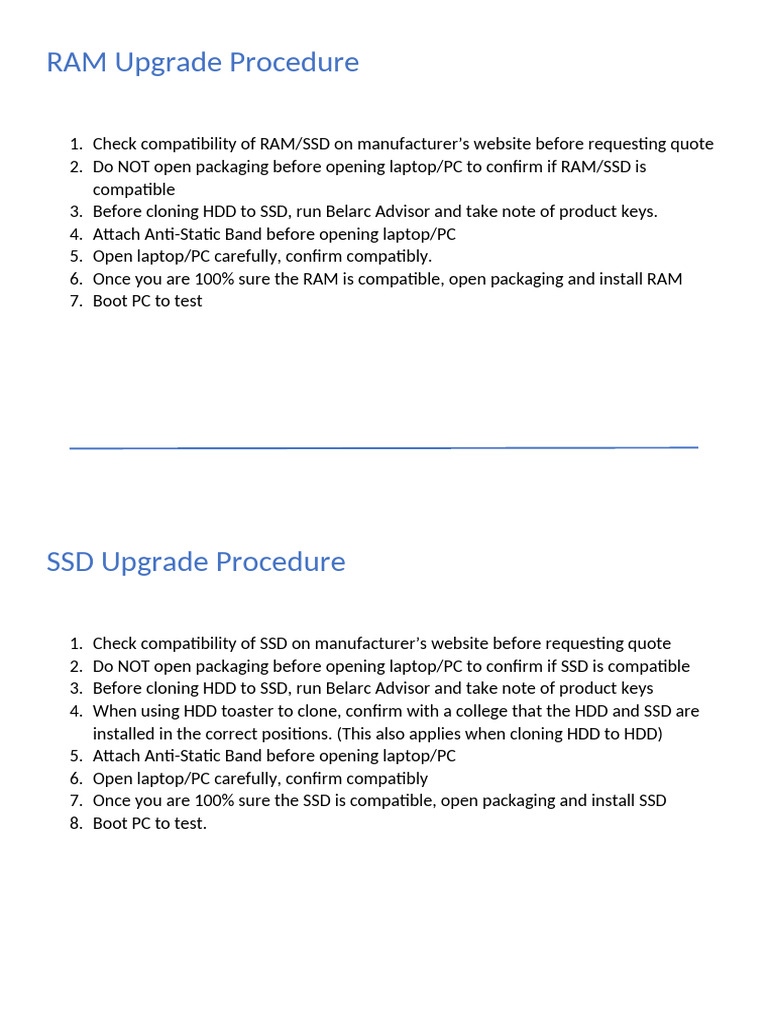 SSD-RAM Upgrade Procedure | PDF
