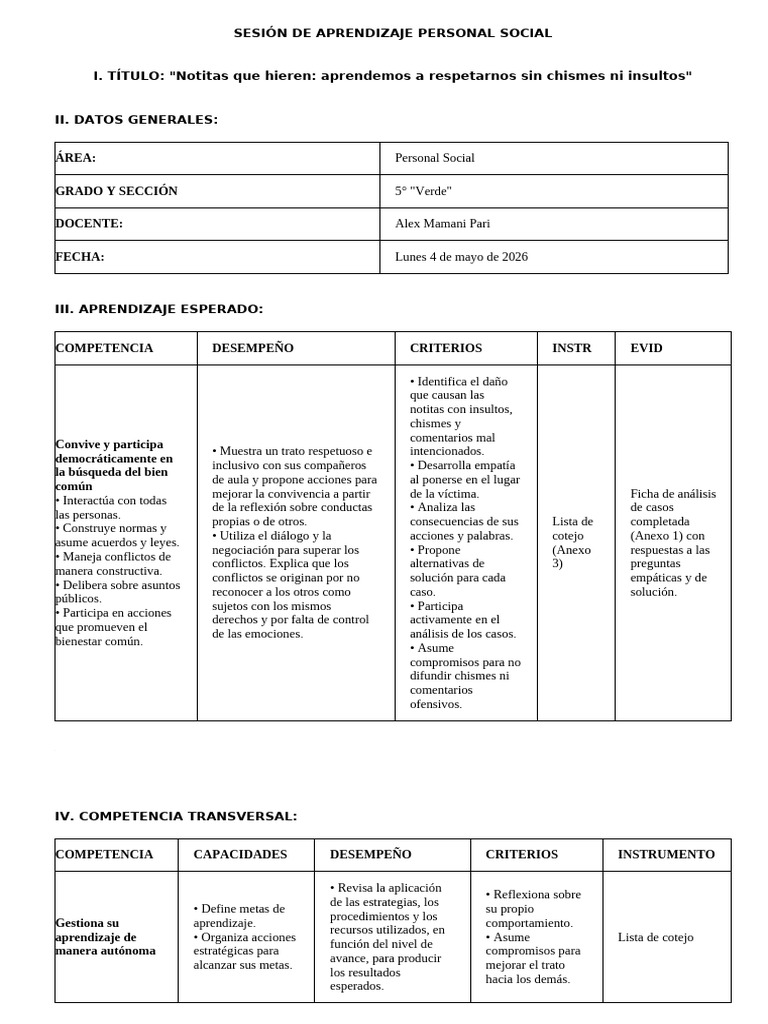 SESIÓN DE APRENDIZAJE Mayo | PDF | Maestros | Aprendizaje