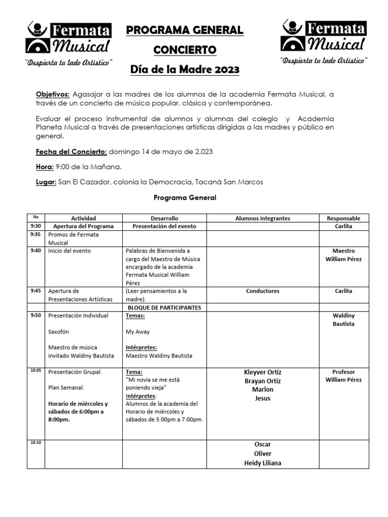 Programa General Dia de Las Madres | PDF | Amor