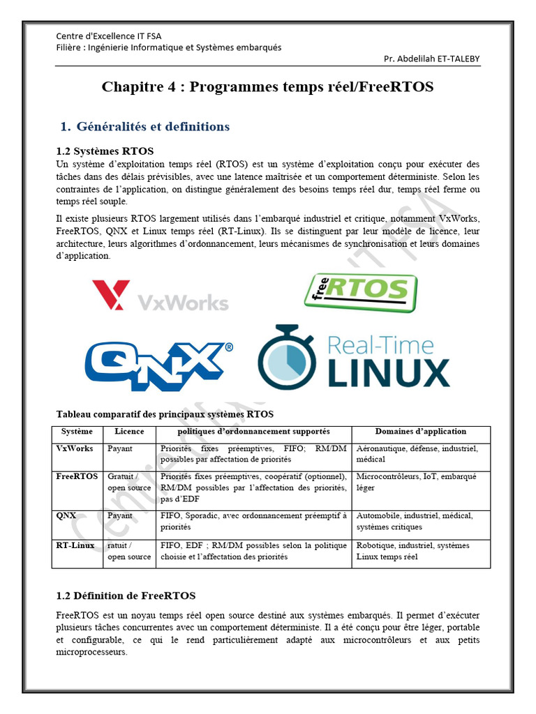 Chapitre 4 - Programmes Temps Réel FreeRTOS | PDF | Kernel (Système d ...