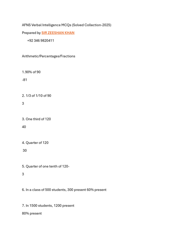 Afns Verbal Intelligence Question by Zeek Preparation | PDF | Chess ...