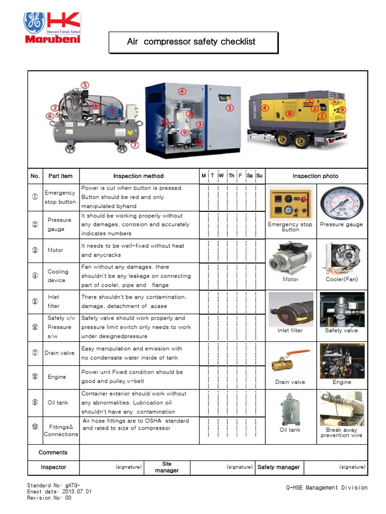Form Inspection Air Compressor | PDF | Valve | Manufactured Goods