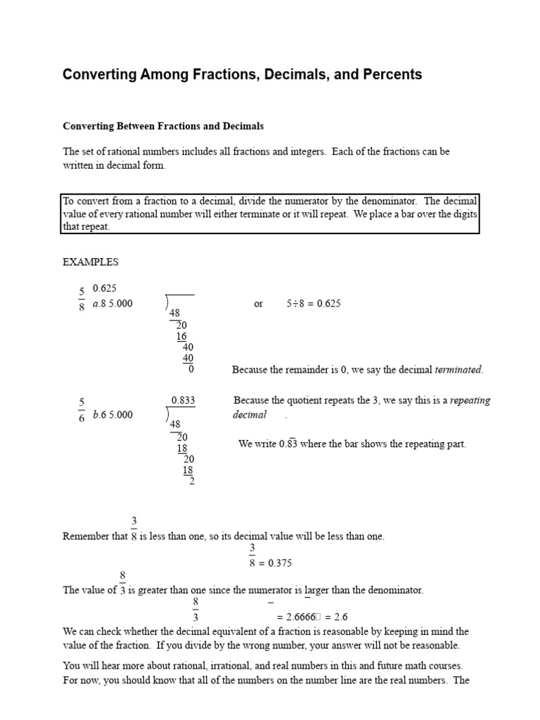 Converting Among Fractions, Decimals, And Percents | PDF | Rational ...
