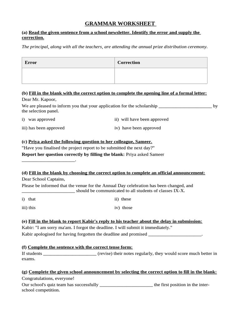 Integrated Grammar - Worksheet - Class - 10 | PDF