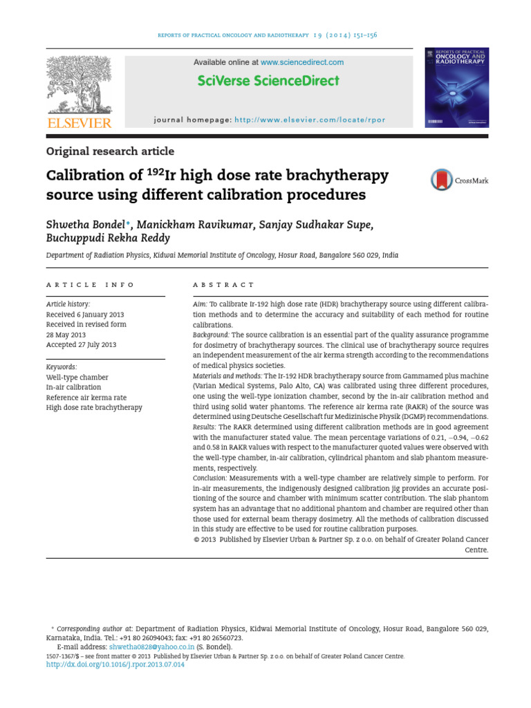 Calibration of 192Ir High Dose Rate Brachytherapy Source Using ...