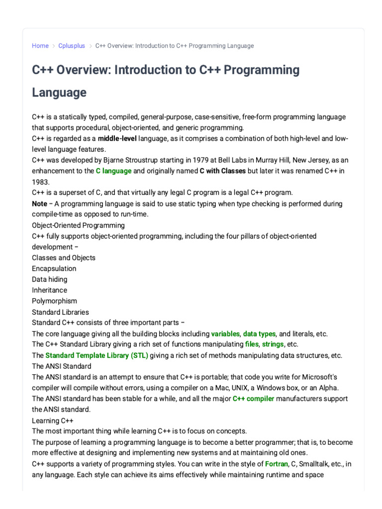 C++ Overview_ Introduction to C++ Programming Language | PDF | C++ ...