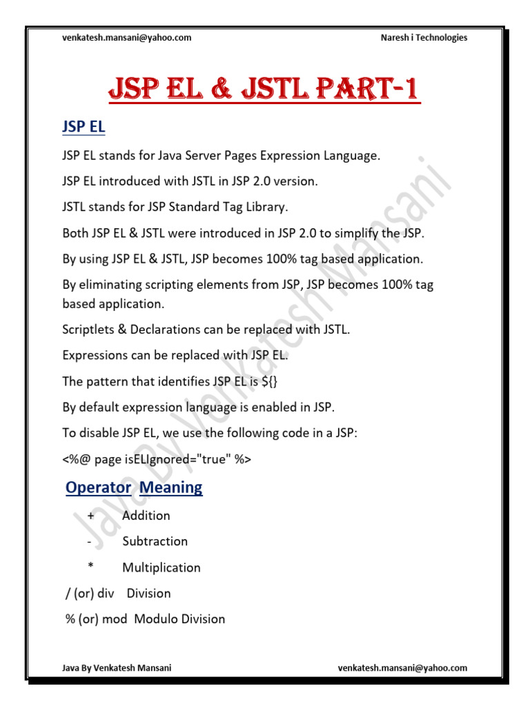 JSP EL & JSTL Part-1 | PDF | Computer Programming | Software Engineering