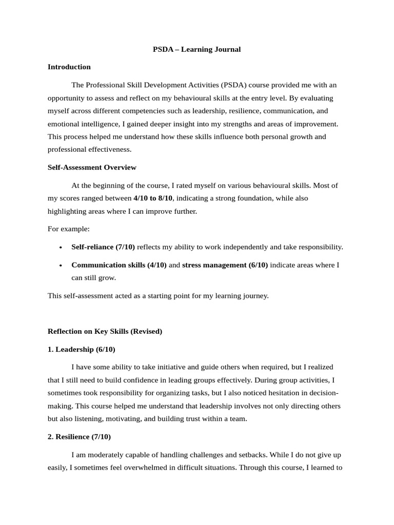 PSDA- Learning journal | PDF | Leadership | Psychological Resilience