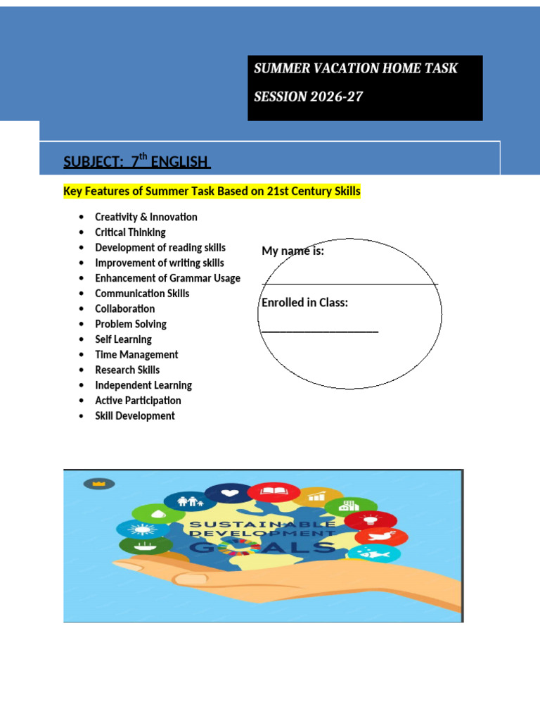 Summer Task Front Page | PDF | Learning | English Language