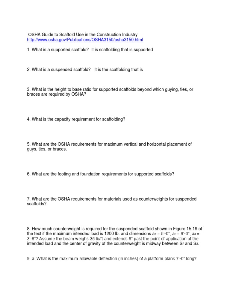 Osha Scaffold Question List