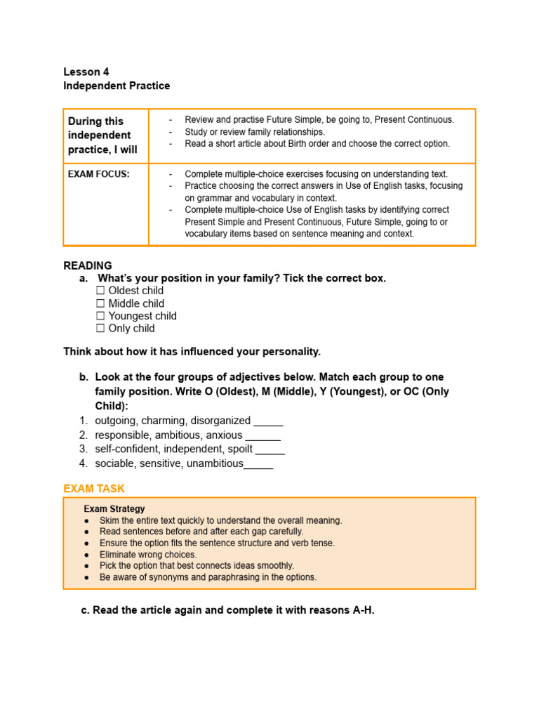 Lesson 4 Independent Practice | PDF | Multiple Choice | Linguistics