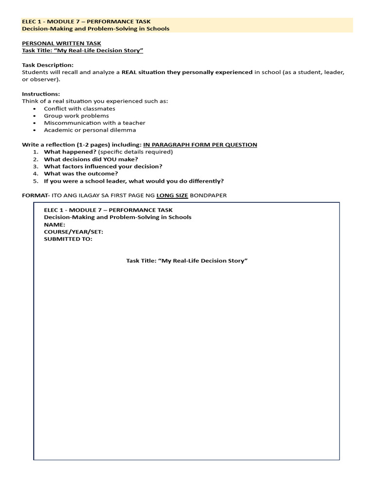 ELEC 1 Module 7 8 Performance Tasks | PDF | Leadership | Human ...