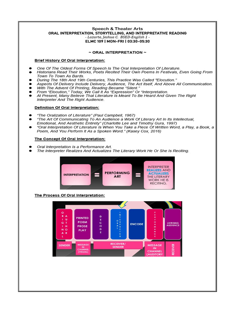 Collated Notes Oral Interpretation Storytelling Interpretative Reading ...