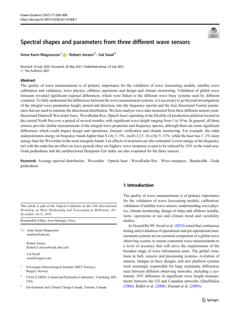 Spectral Shapes and Parameters From Three Different Wave Sensors | PDF ...