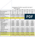 Financial Statement (Budgeted Profit & Loss A/C) For The 5 Year Period