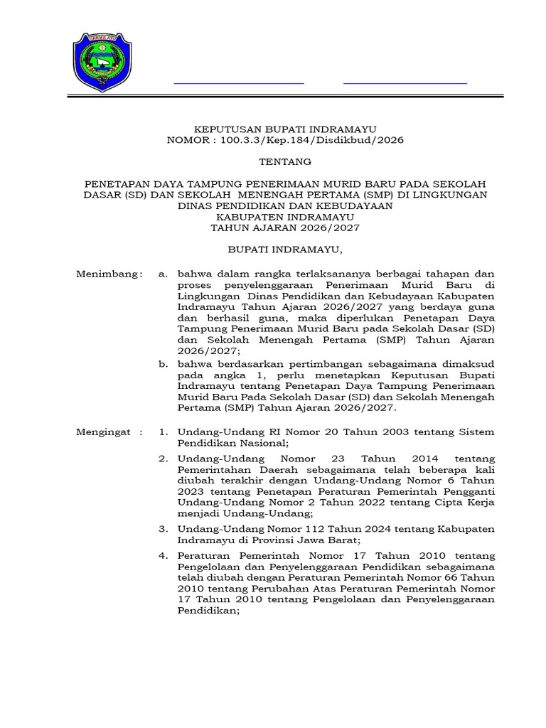 SK Daya Tampung PMB 2026 Final | PDF