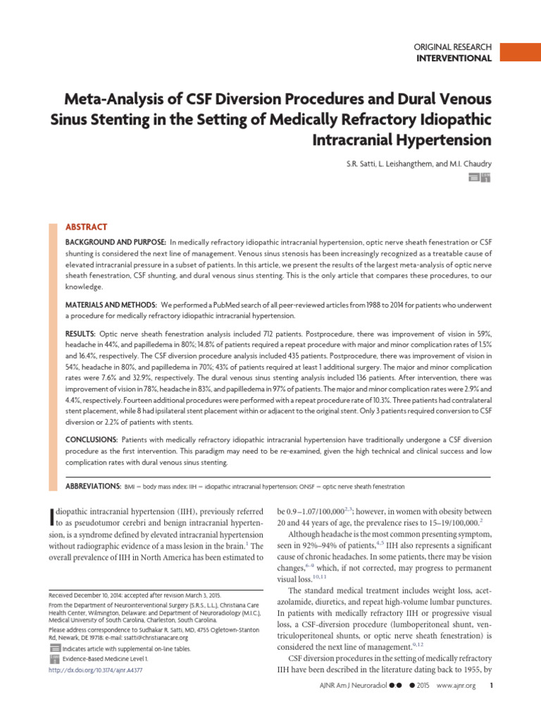 32.Meta-Analysis of CSF Diversion Procedures and Dural Venous Sinus ...