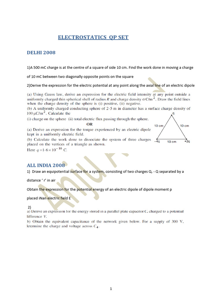 Electrostatics | PDF | Capacitor | Capacitance