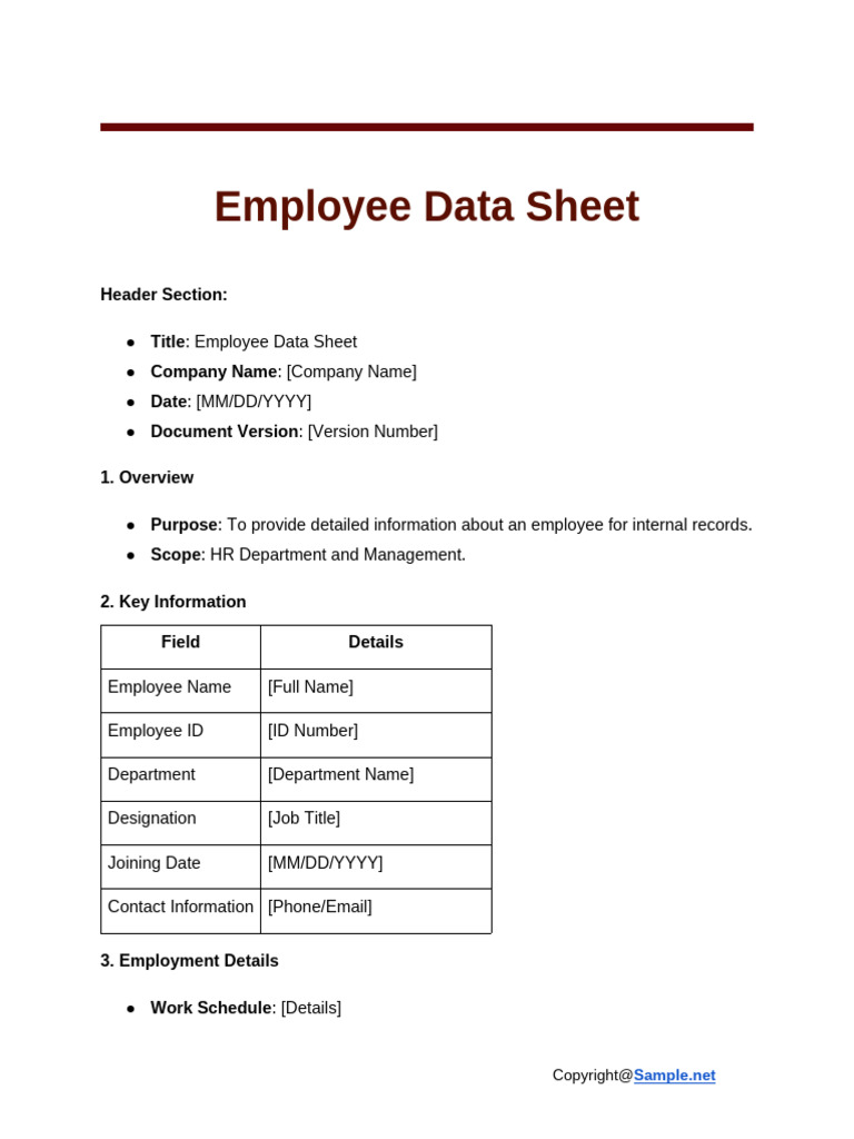 Employee Data Sheet | PDF