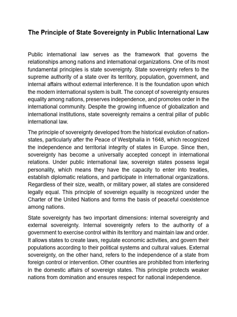 The Principle of State Sovereignty in Public International Law | PDF ...