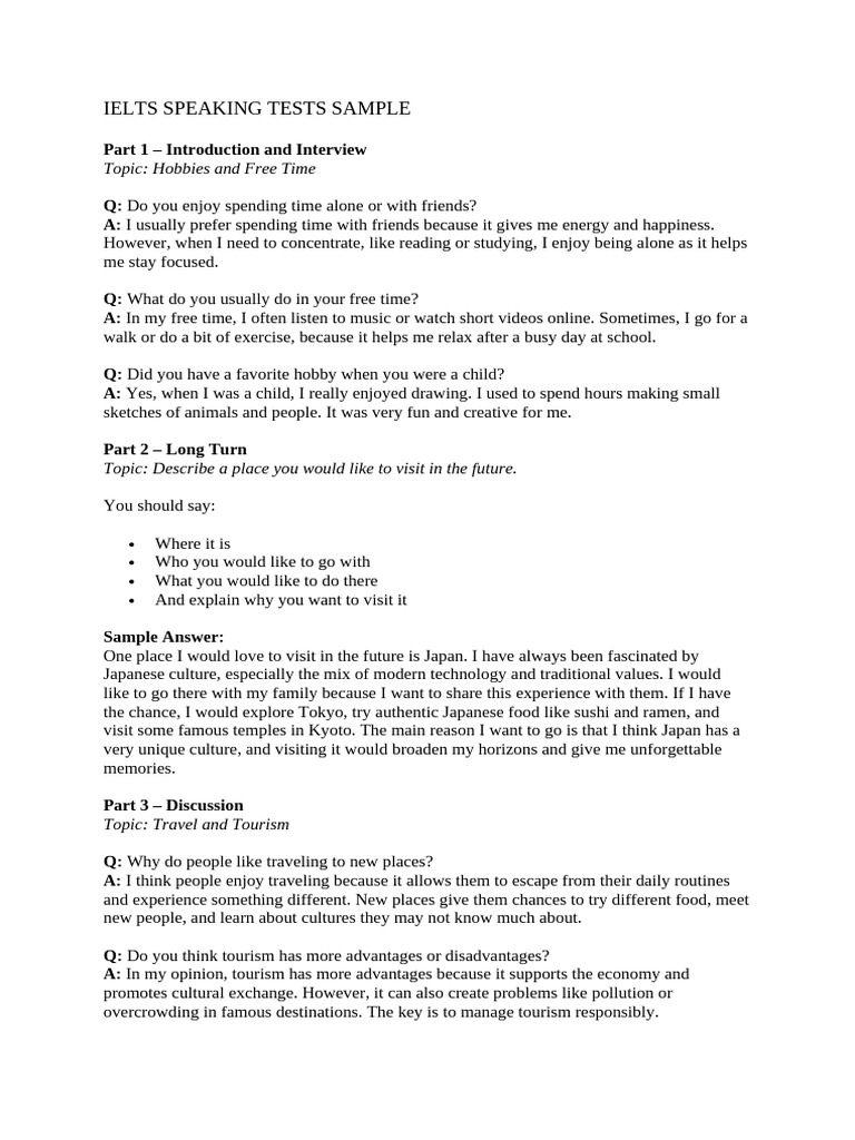 Ielts Speaking Tests Sample | PDF | Learning | Vocabulary
