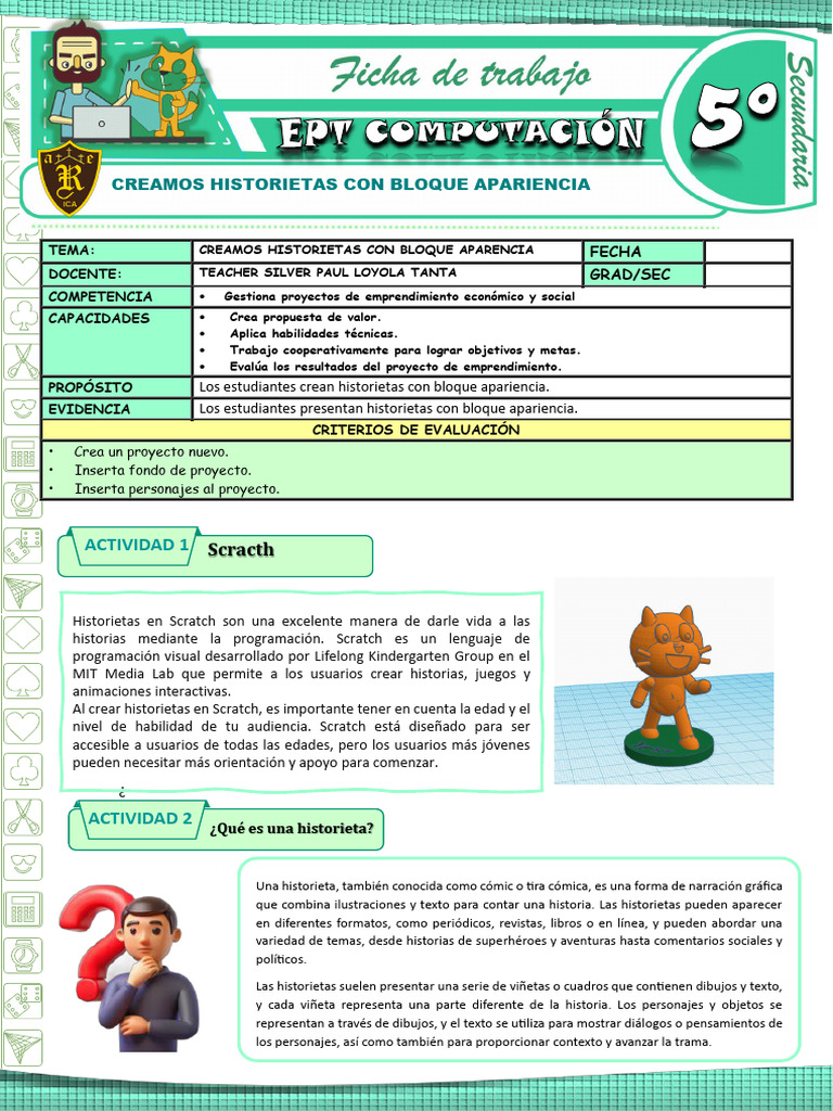 FICHA DE ACTIVIDAD EPT COMPU 5° - SEMANA 2 | PDF | Cómics | Scratch ...