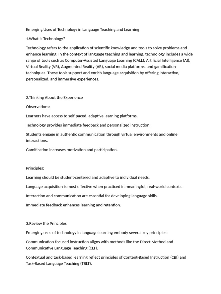Emerging Uses of Technology in Language Teaching and Learning | PDF ...