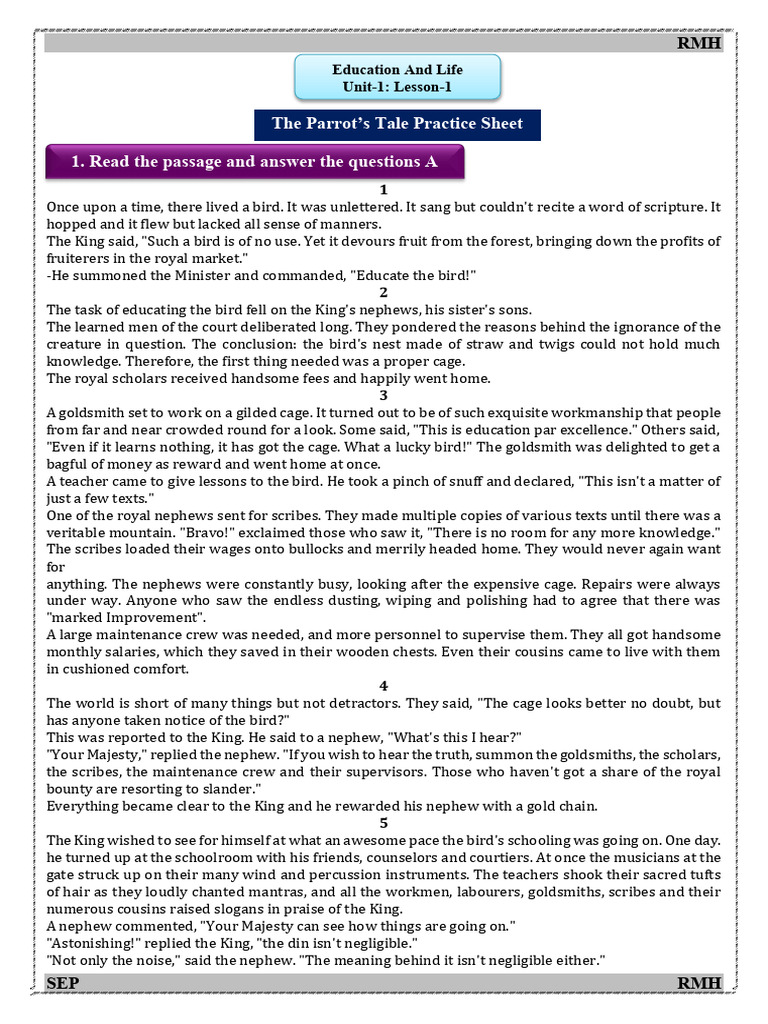 Unit -01 All Lesson Practice Sheet With Answer | PDF