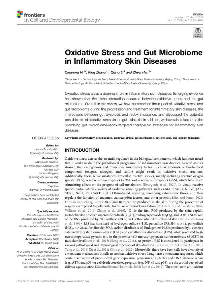 Oxidative Stress and Gut Microbiome in Inflammatory Skin Diseases | PDF ...