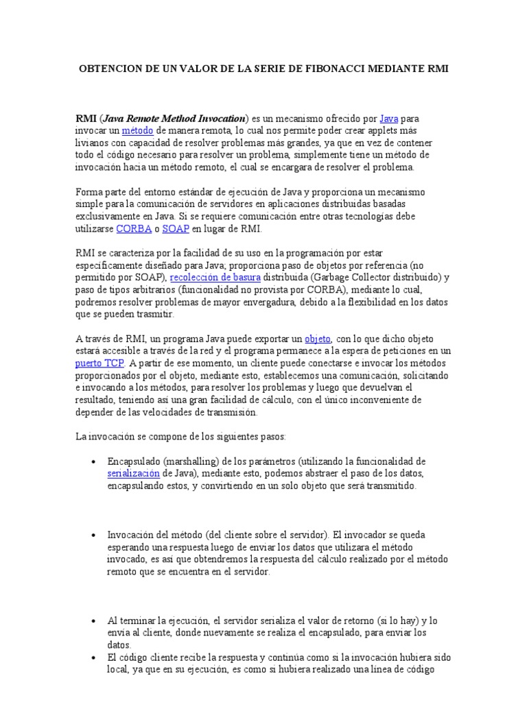 RMI para Calcular Fibonacci en Java | PDF | Programación de ...