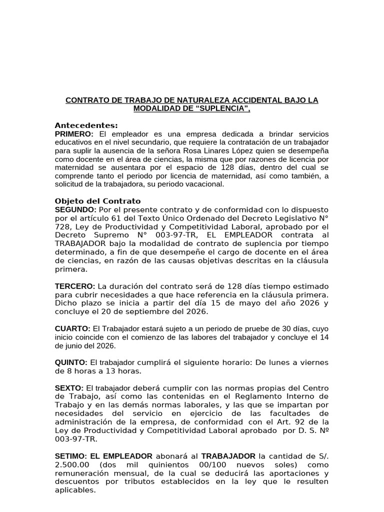 6570966-Contrato de Trabajo Accidental Suplencia | PDF | Derecho ...