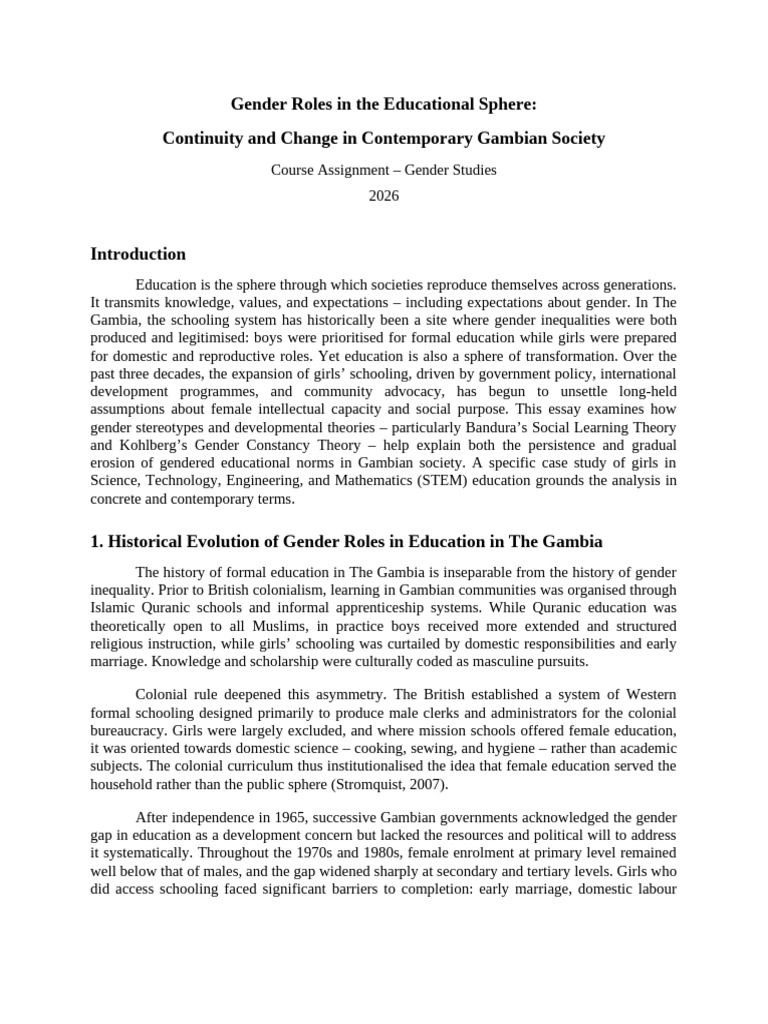 Gender Roles Education Gambia v2 (1) | PDF | Gender | Gender Studies