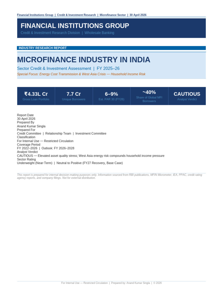 MFI Industry Research Report Apr2026 | PDF | Microfinance | Debt