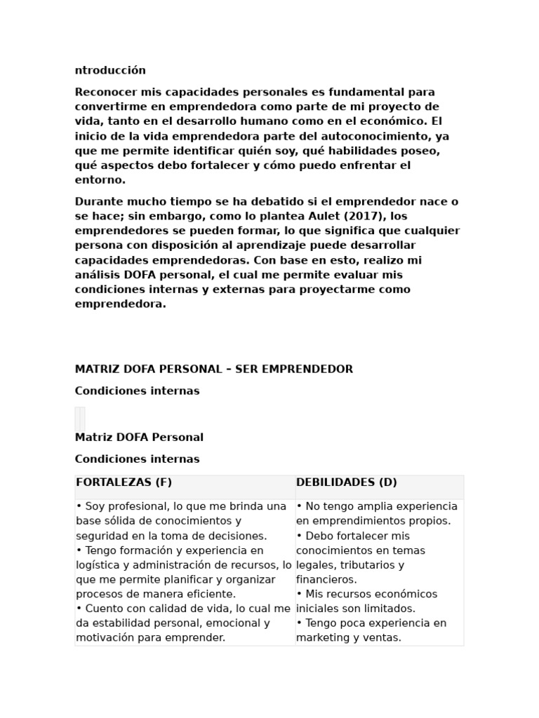 Dofa | PDF | Iniciativa empresarial | Análisis FODA