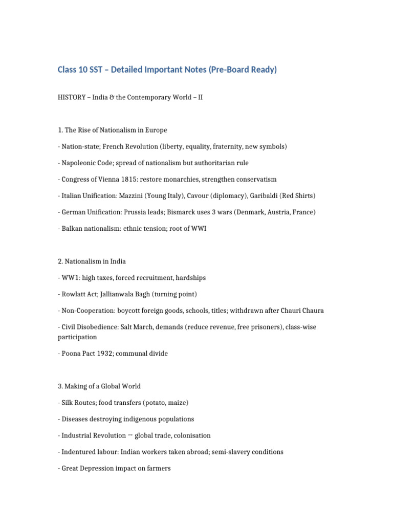 Class 10 SST Detailed Notes | PDF | Economy Of India | Economies