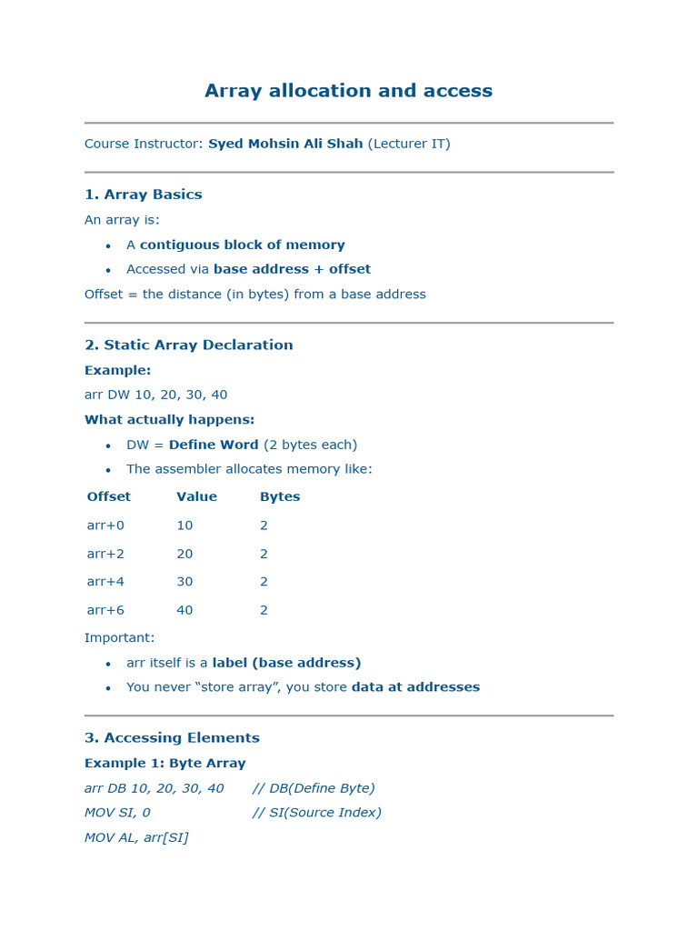 Lecture 11.1 Array allocation and access | PDF | Computer Data ...